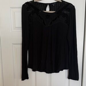 Lucky Brand Black Lace Detail Blouse